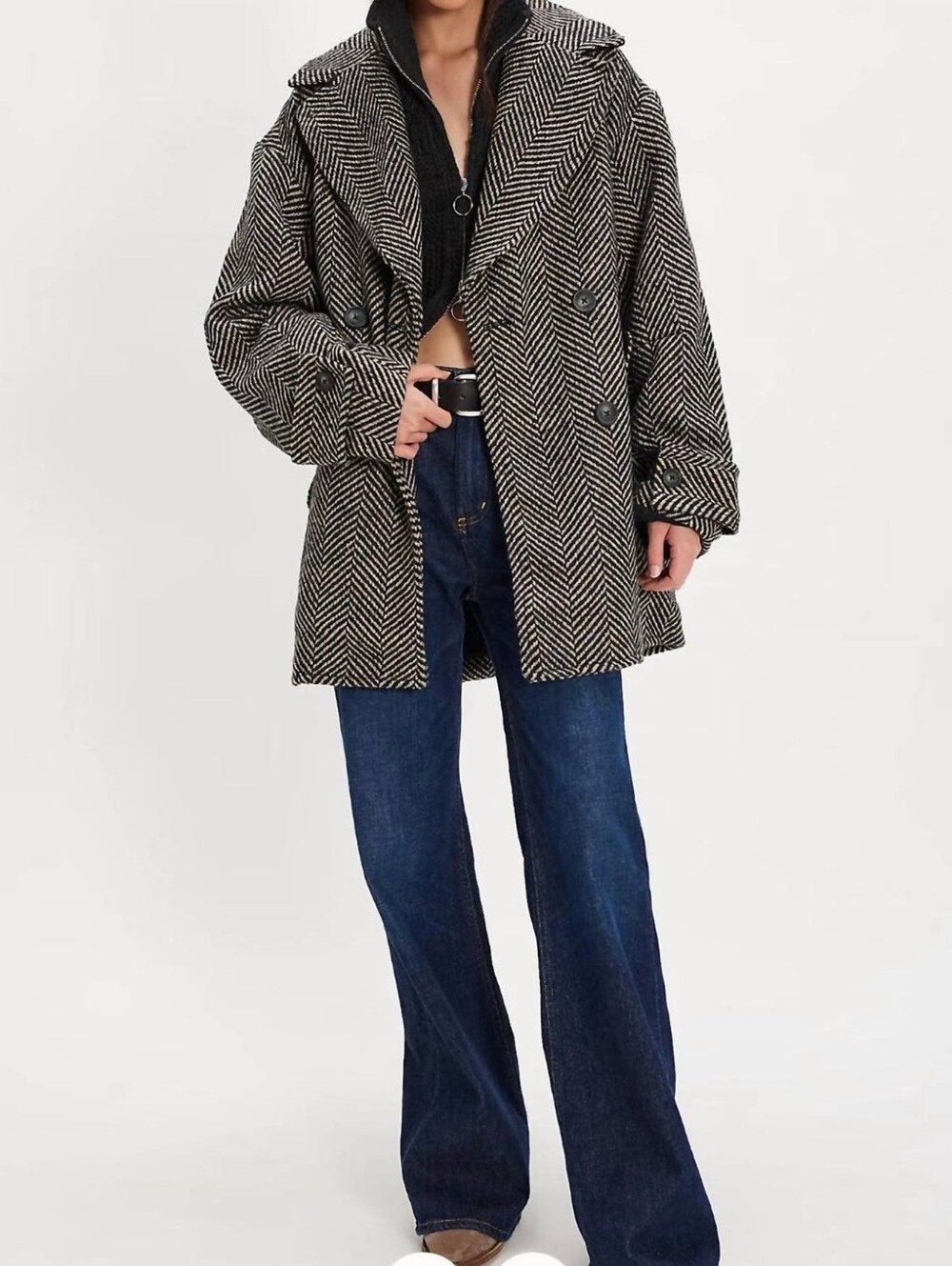 Free People Women’s Small Ari wool Peacoat Double Breasted Herringbone New